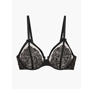 🌸 NWT Savage X Fenty Black Caviar Embroidered Lace Unlined Bra size 36C